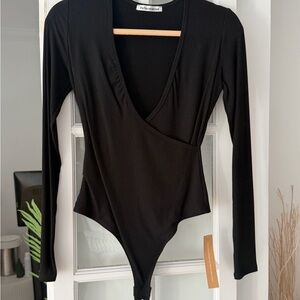 NWT Reformation Black Ribbed Bodysuit